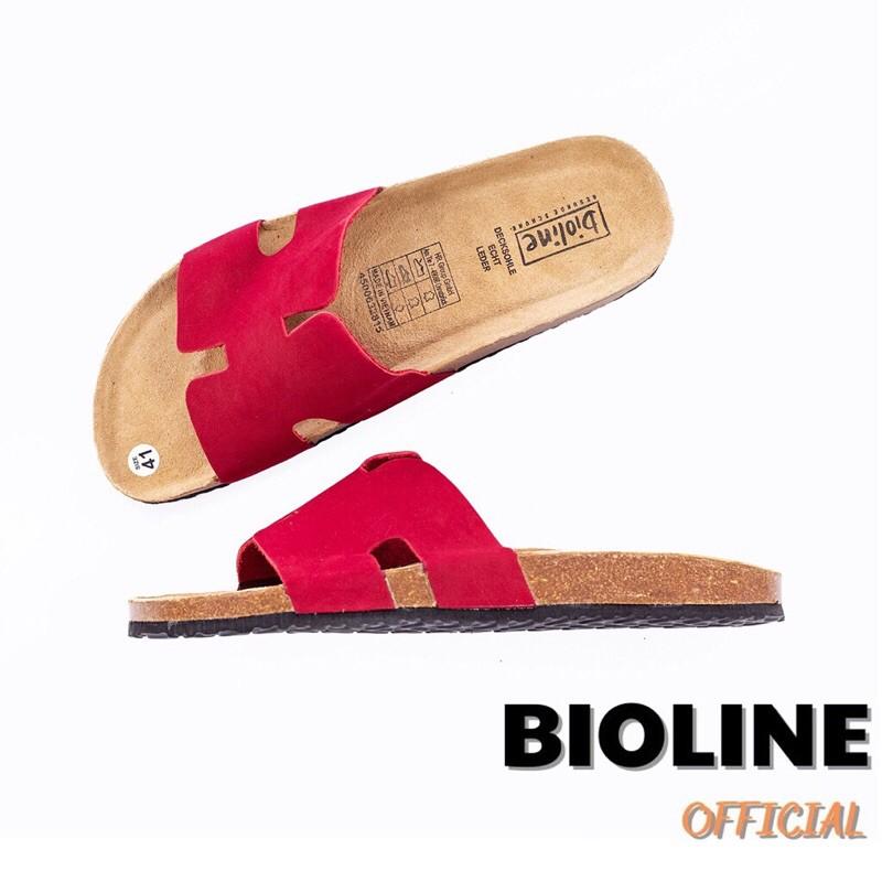 Dép da bò birken dép quai ngang chữ H đế trấu Bioline unisex B04 - Bioline Official