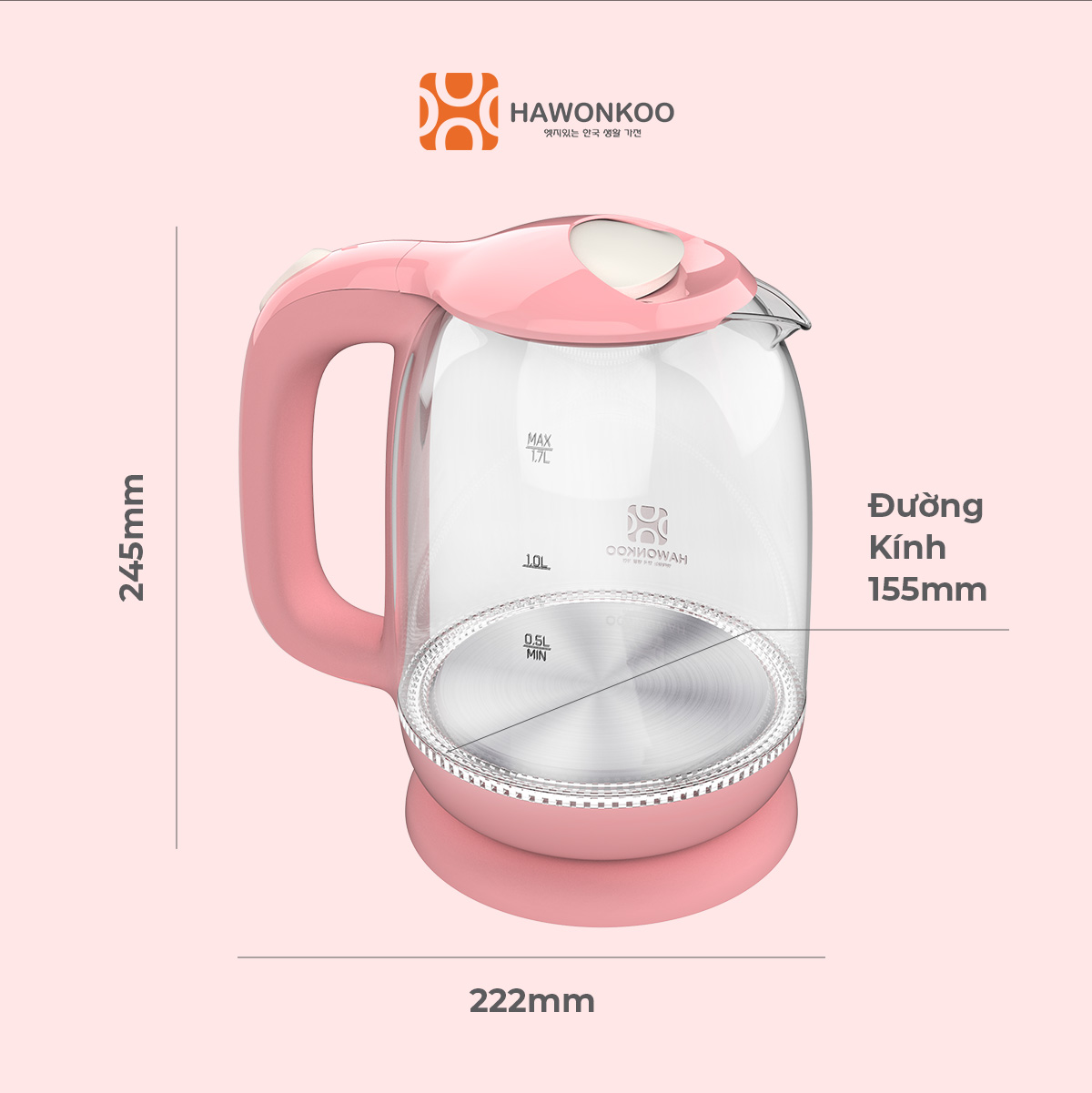 Ấm siêu tốc HAWONKOO KEH-170 1,7 Lít 2200W Hàng Chính Hãng Bảo Hành 12 Tháng - Thương Hiệu Hàn Quốc