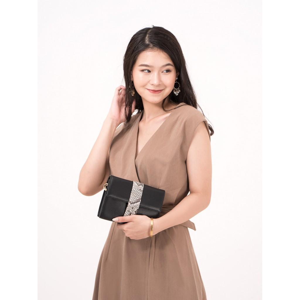 Túi Xách Nữ Có Quai Đeo Da Bò Phối Da Trăn Cao Cấp Màu Đen WT Leather 050199102