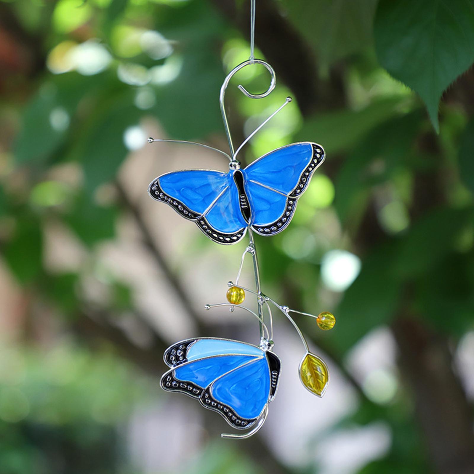Metal Blue Butterfly Stained Glass Home Window Garden Yard Crafts