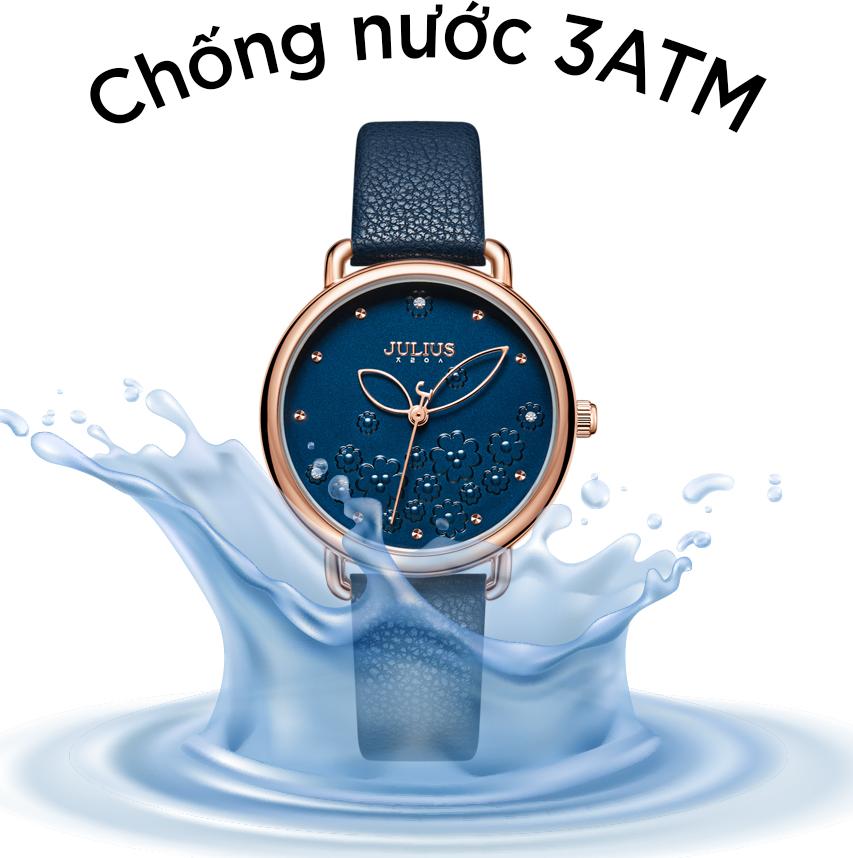 Đồng Hồ Nữ Julius Hàn Quốc JA-1239D Dây Da Màu Xanh