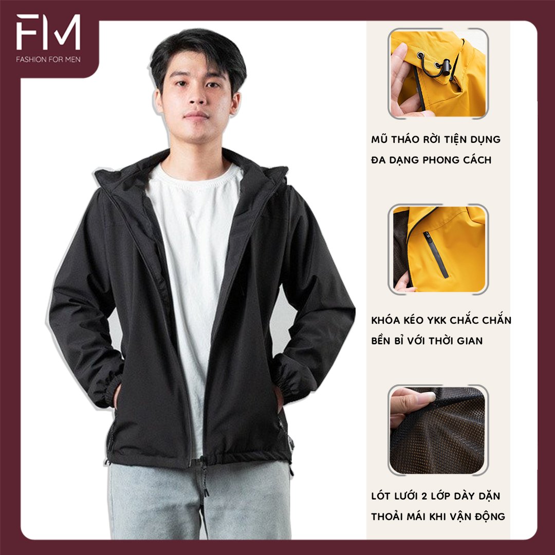 Hình ảnh Áo khoác dù chống nắng nam, túi khóa kéo, nón có thể tách rời tiện lợi - FORMENSHOP - FMTHT050