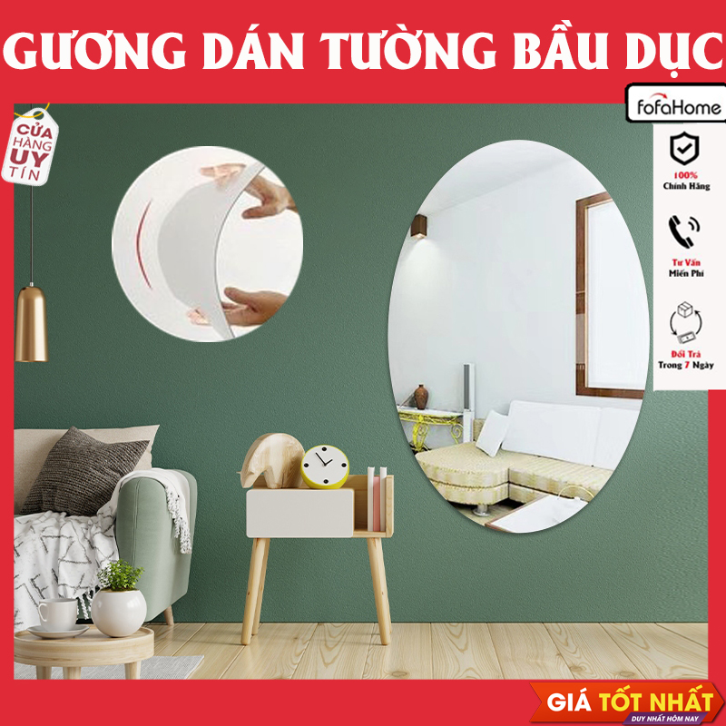 Gương Dán Tường Acrylic 3d Hình Oval 42x27cm