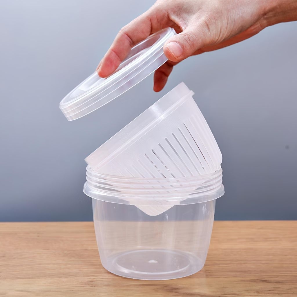 Combo 5 Hộp Đựng Hành Tỏi Gừng Để Tủ Lạnh Tròn Có Lỗ Thoát Nước Và Nắp Kín Tránh Mùi Tiện Lợi
