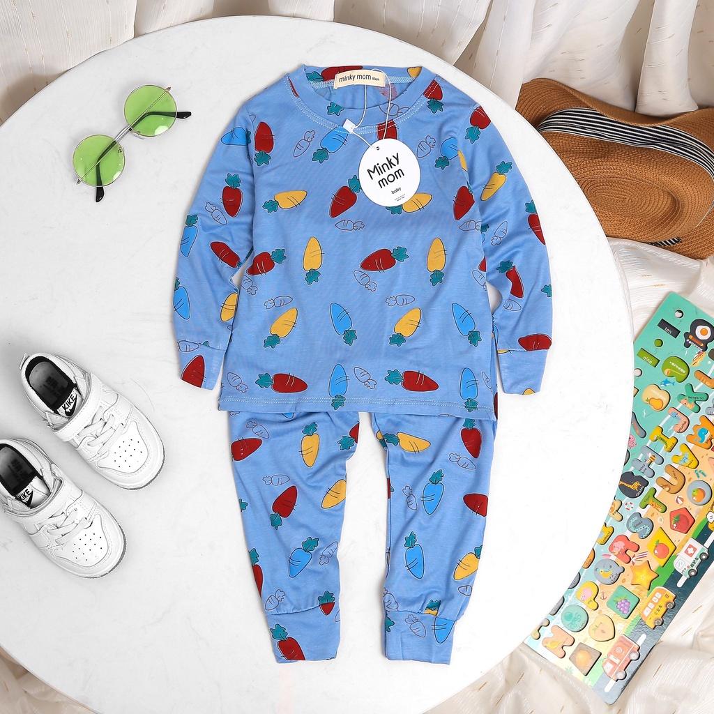 Bộ dài tay Minky Mom thun lạnh in hình cà rốt cho bé trai, bé gái từ 5-19kg