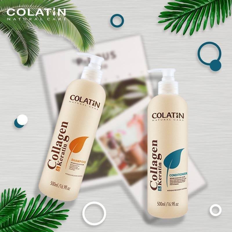 Dầu gội xả keratin, collagen, tinh chất tơ tằm ngăn rụng tóc, phục hồi sâu hư tổn COLATIN 500 -1000ml