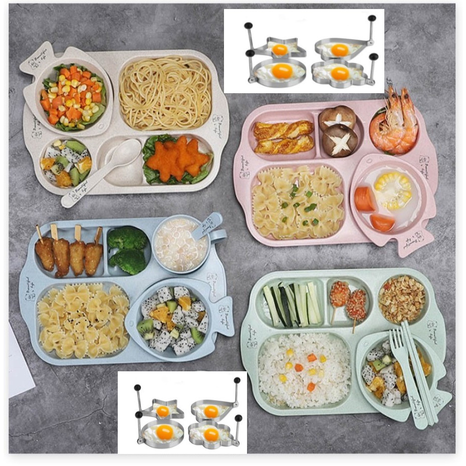 Bộ Khay chia đồ ăn chất liệu lúa mạch 6 món gồm  khay, bát, thìa, dĩa, đũa , khay tạo hình TR1505
