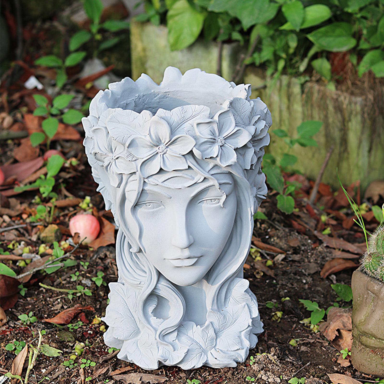Goddess Head Planter Garden Decor Standing Flower  Gray