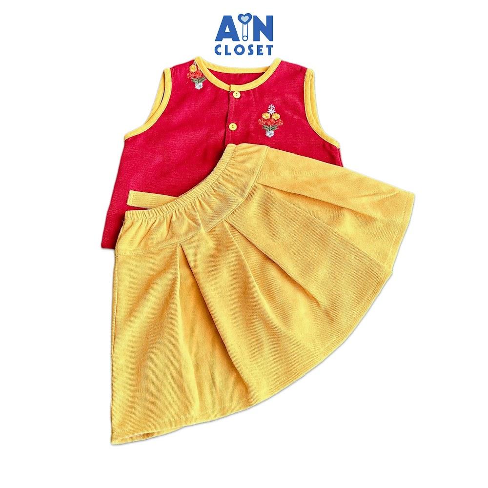 Set Áo váy bé gái họa tiết Hoa Thêu Vàng Nhung text - AICDBGQB15QA - AIN Closet