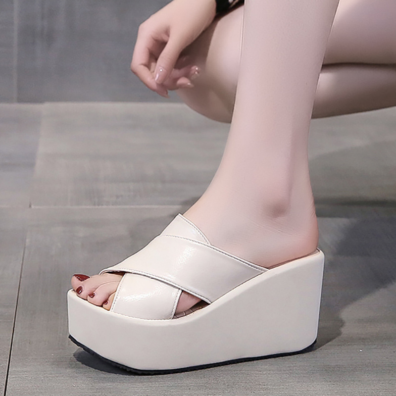 Dép xuồng 8 phân quai chéo da PU cao cấp, nhe, êm chân, tôn dáng S064