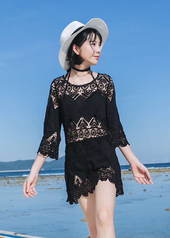 Áo ren lưới đi biển thời trang, mặc ngoài bikini, croptop, dáng lửng tay lỡ xinh xắn, mẫu cao cấp mới 2020 | AR003