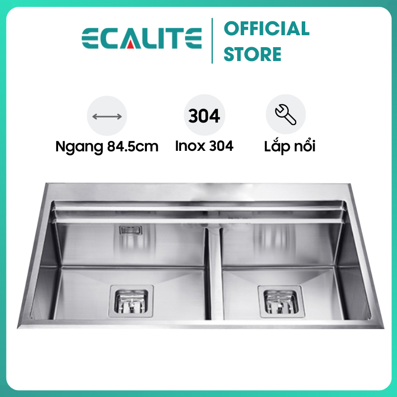 Chậu Rửa Chén Ecalite ES-N28550HS - Lắp Nổi - Ngang 84.5cm - Inox 304 Siêu Bền - Hàng Chính Hãng