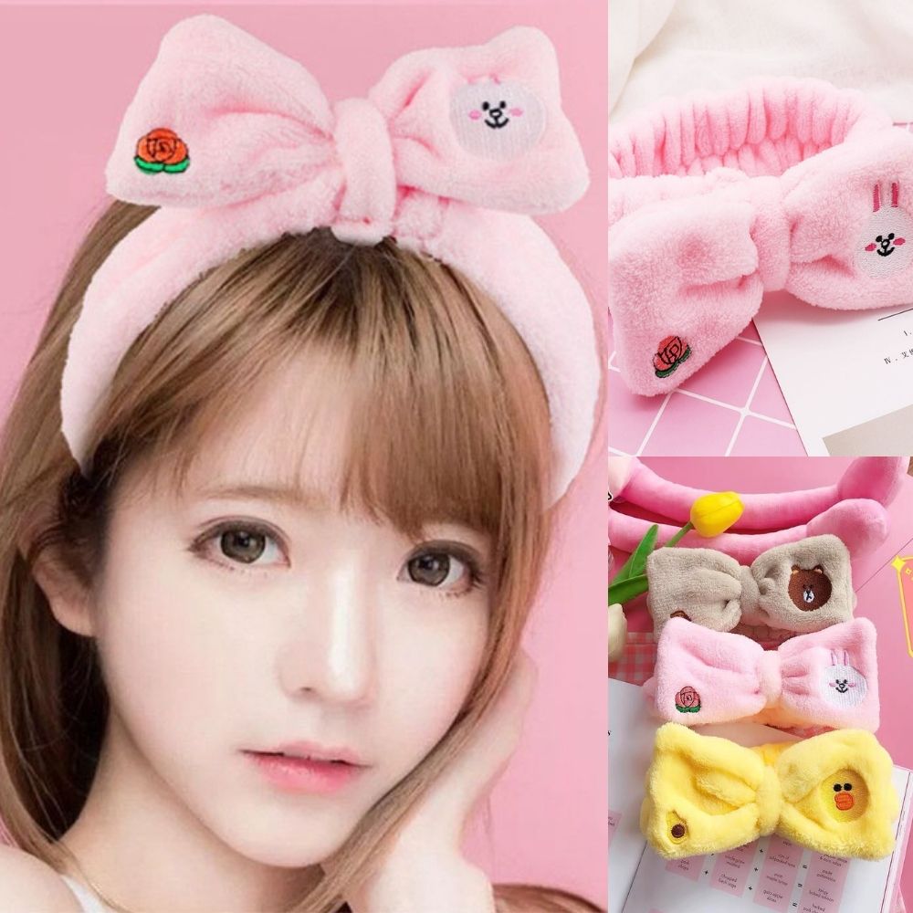 Băng đô nơ to bản lông dày xinh xắn, băng đô rửa mặt hoạt hình cute BD32