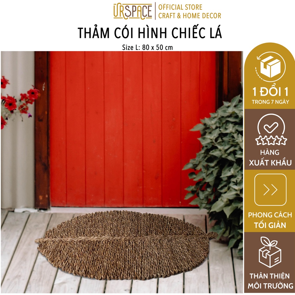 Thảm cói trải sàn URSPACE hình chiếc lá trang trí decor chụp ảnh