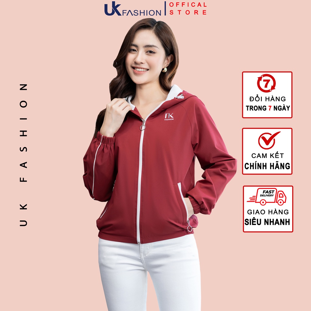 Áo Khoác Gió 2 Lớp Phối Mũ 2 Túi UK FASHION Dành Cho Nữ Chống Thấm Nước, Chống Gió, Chất Vải Mềm Mịn NKAK2208002