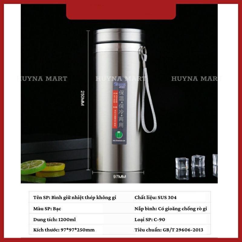 Bình giữ nhiệt inox 304 cao cấp C90,Bình nước giữ nhiệt nóng và lạnh có dây đeo và lưới lọc