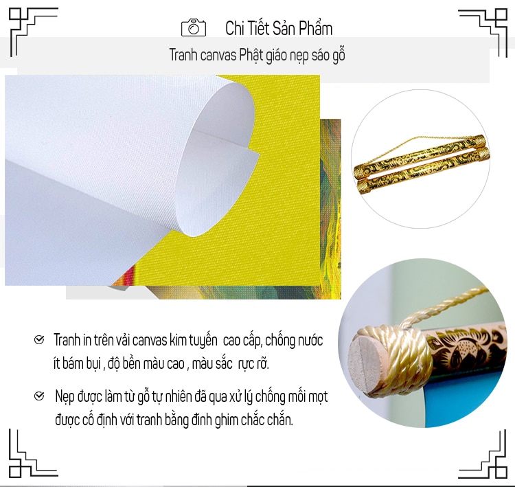 Tranh Liễn Phật Giáo - Bộ Tranh Ngũ Phương Phật NT02 - Vải canvas nẹp sáo gỗ , nhiều size , có sẵn phụ kiện treo tranh