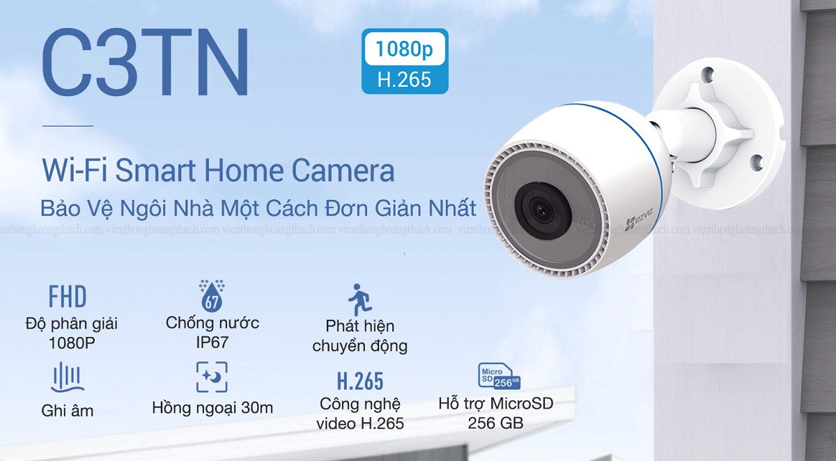 Camera IP Wifi Ngoài Trời EZVIZ C3TN 2MP Full HD 1080P Tích Hợp Mic Thu Âm - Chống Ngược Sáng - Hàng Chính Hãng