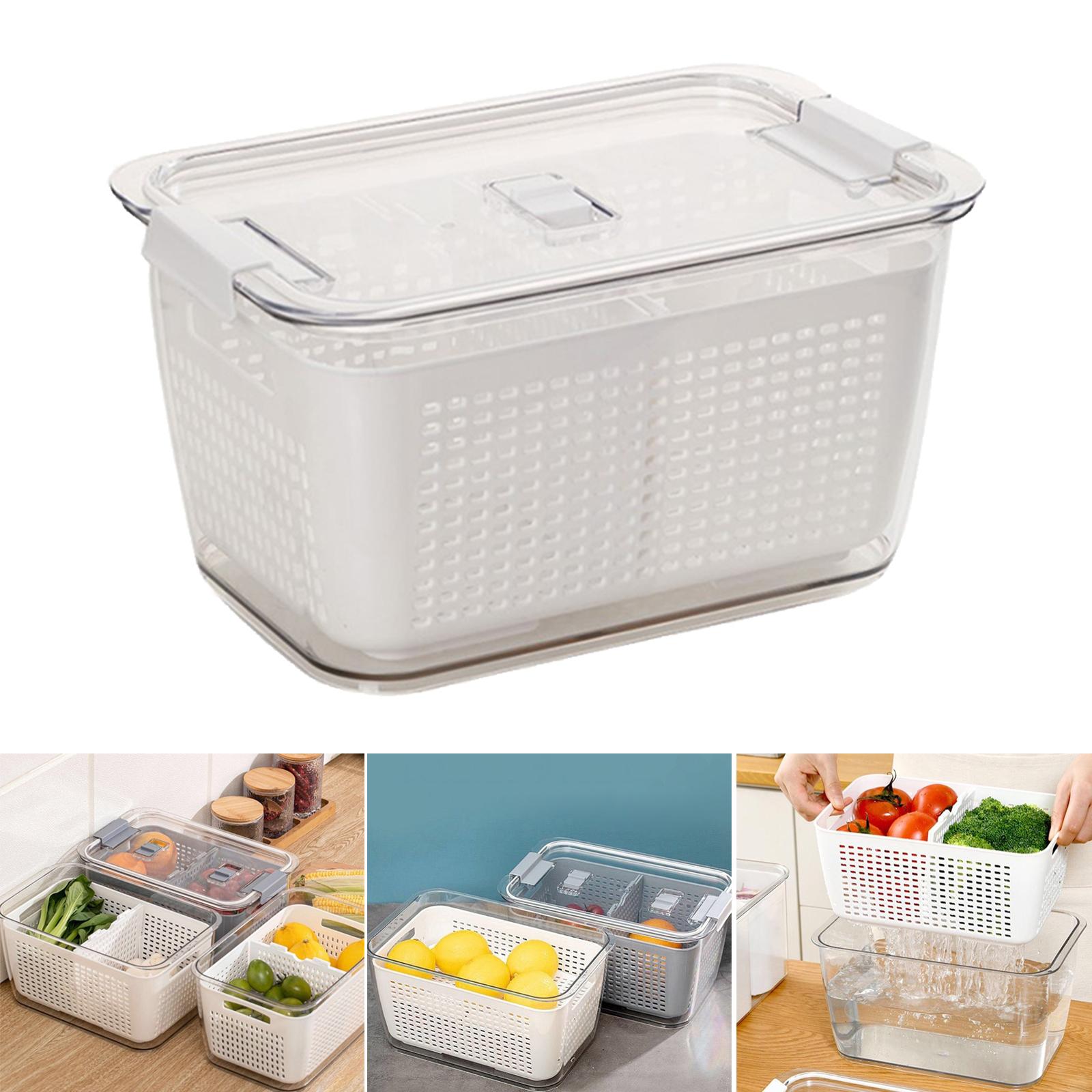 3xProfessional 3-in-1 Drain Basket Vegetable Fruit Partitions Storage Box White