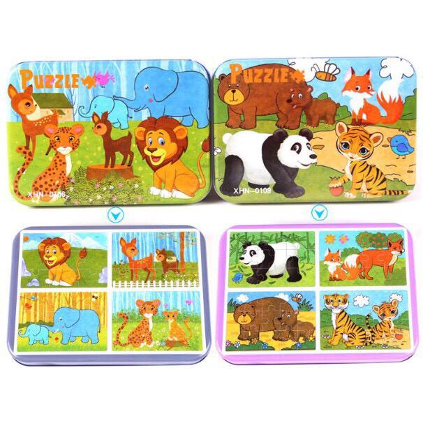 Đồ Chơi Hộp Ghép Hình Puzzle 4 Cấp Độ - Hộp Sắt 9-12-15-20 Miếng Cho Bé