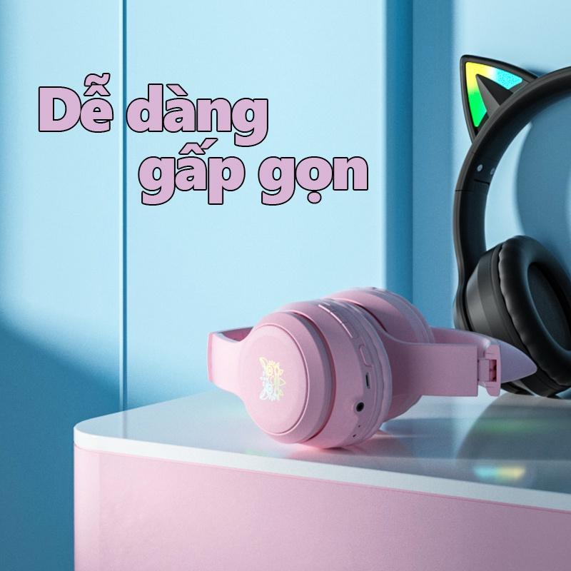Tai nghe gaming chụp tai chơi game bluetooth không dây headphones hồng ONIKUMA B90 có mic, RGB.