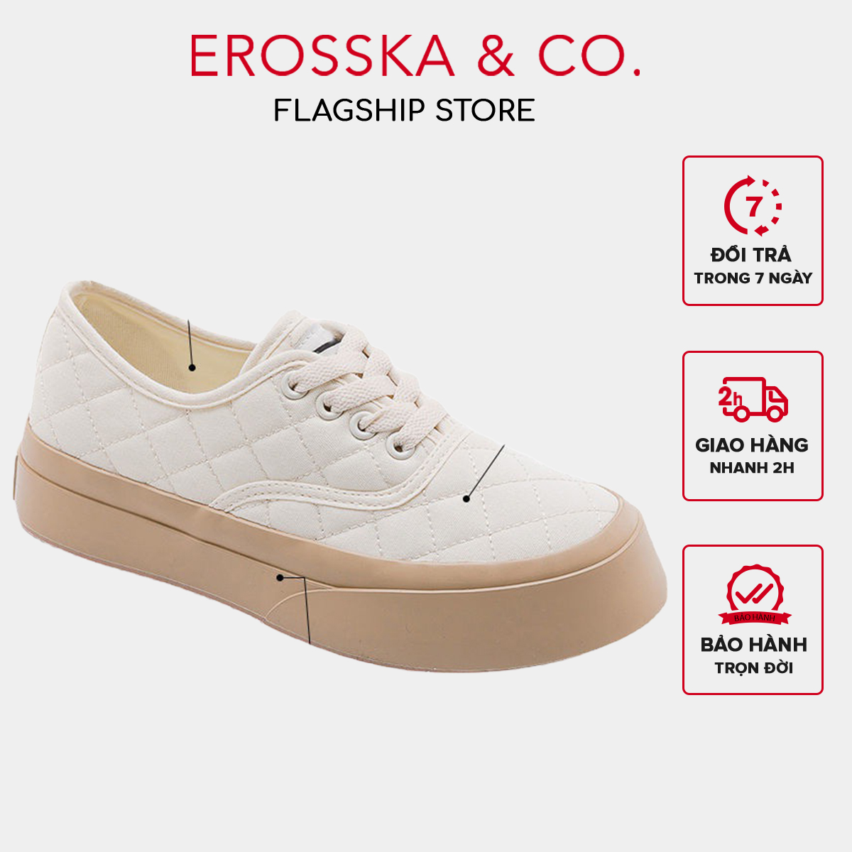 Erosska - Giày sneaker đế dày phối kem đi học phong cách vintage - GS014