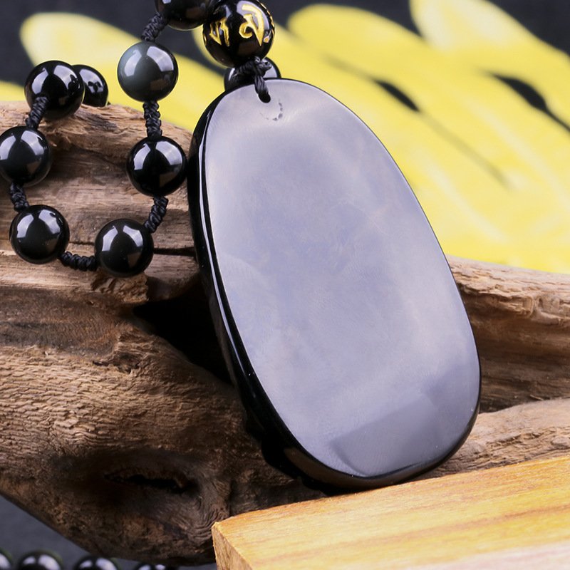 Chuỗi hạt đeo cổ mặt Phật bản mệnh theo tuổi bằng đá Obsidian - đá thủy tinh núi lửa tự nhiên MS01