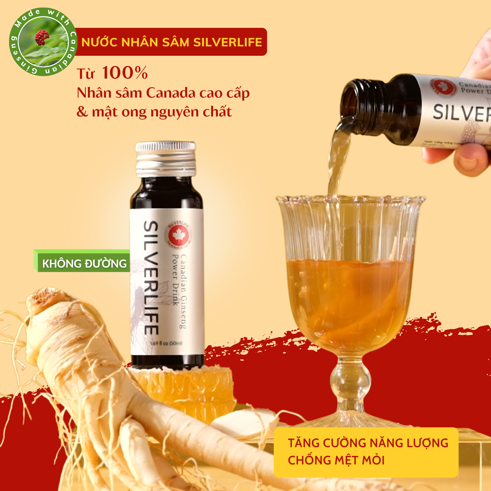 Nước uống tinh chất nhân sâm Canada Silverlife | Từ 100% nhân sâm Canada chính gốc và mật ong nguyên chất