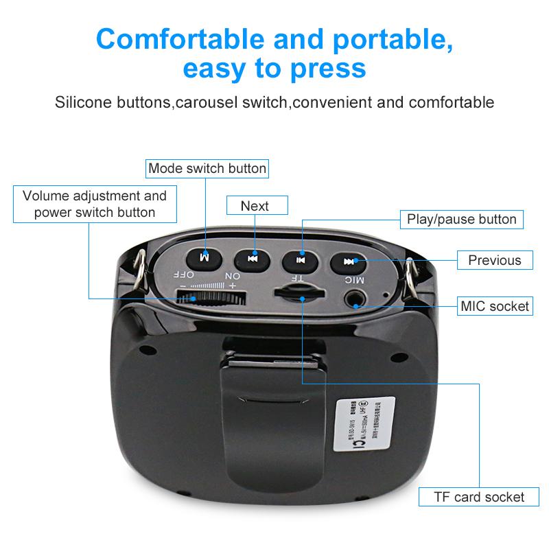 Shidu 10W Bộ khuếch đại giọng nói không dây di động có thể sạc lại cho giáo viên hướng dẫn du lịch