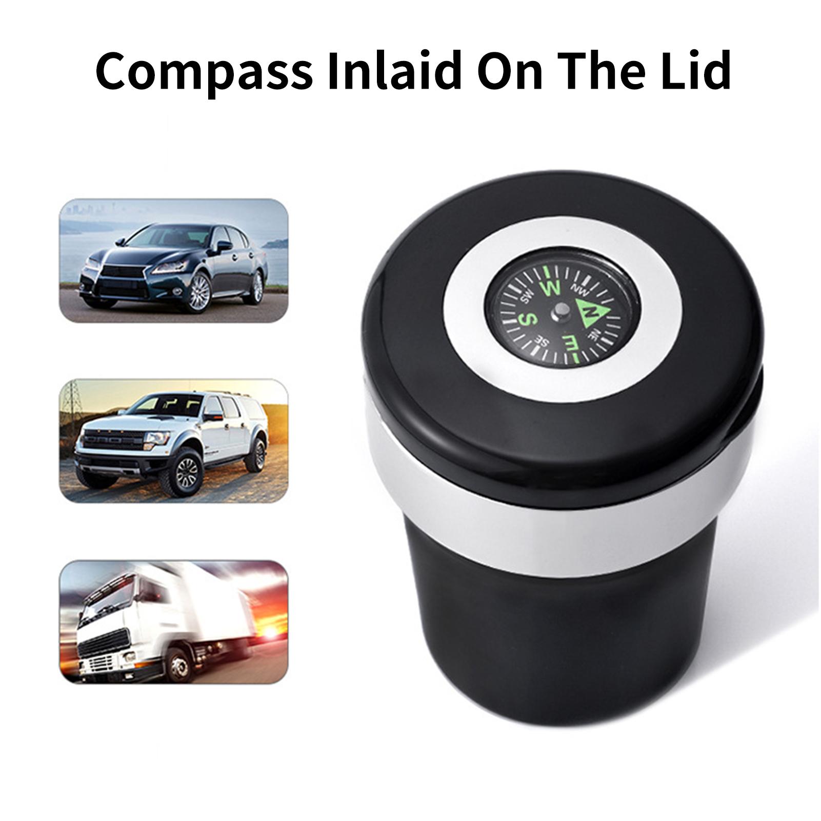 Car Ashtray, Universal Portable Smokeless Ashtray with Lid, Compass LED Blue Light for Most Car Cup Holder