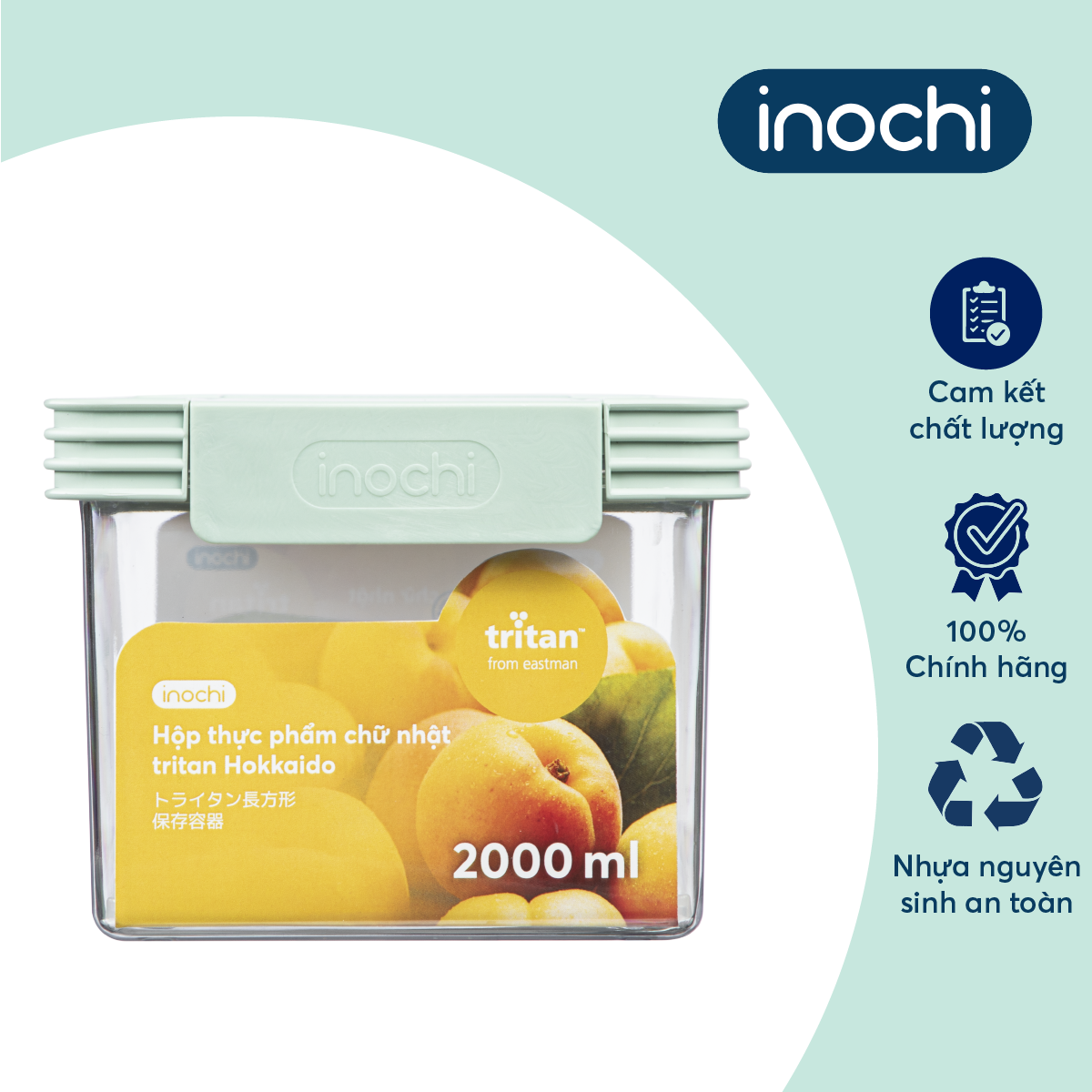 Bộ 2 hộp thực phẩm tritan chữ nhật Hokaido 1000-2000ml