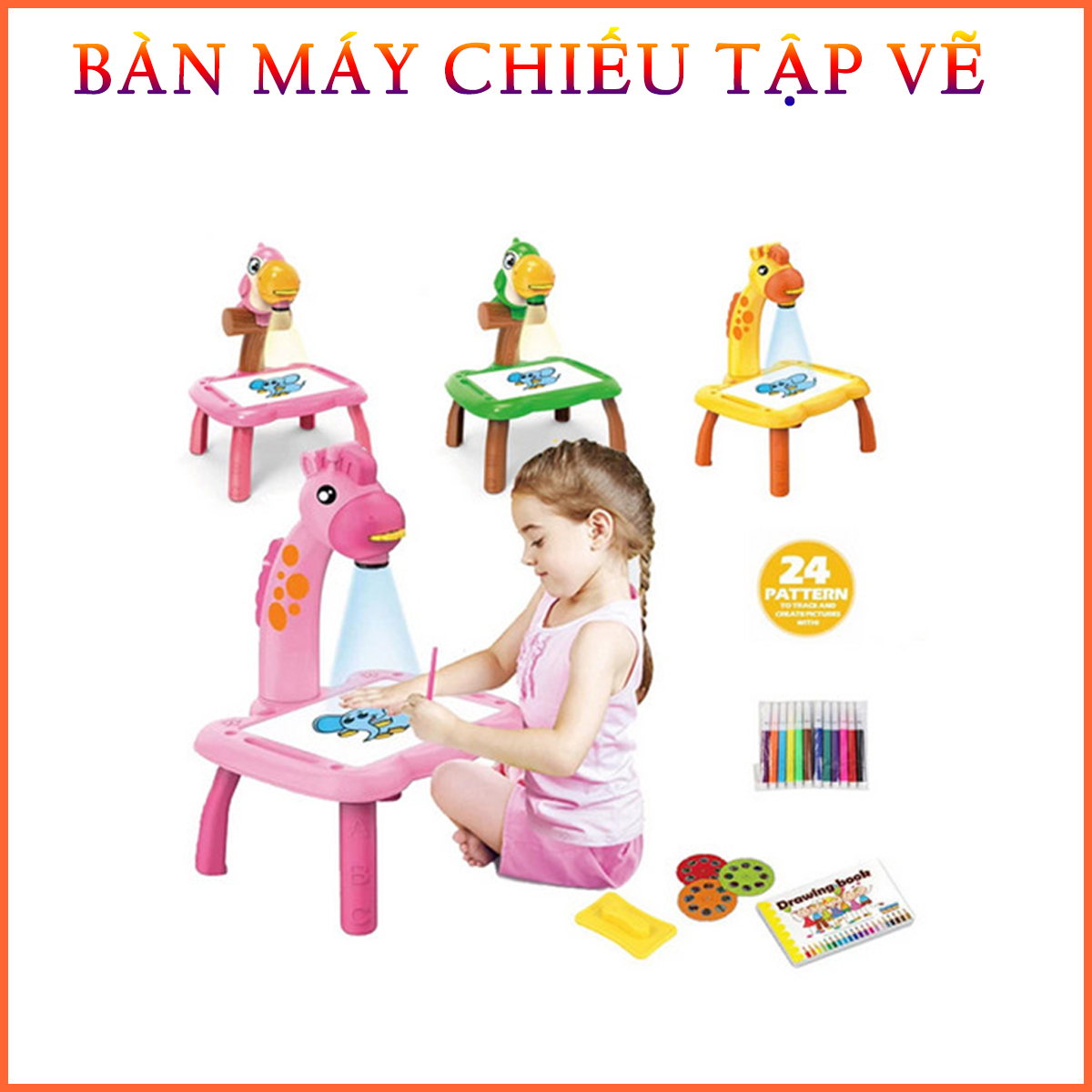 Đồ Chơi Bàn Vẽ Mini Thông Minh Có Máy Chiếu Hình Ảnh Kèm 12 Bút Màu Cho Bé
