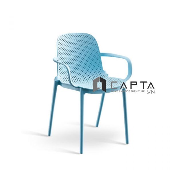 Ghế ăn nhựa đúc nguyên khối màu xanh dương CC1544A-S Nội thất Capta Ghế cafe ngồi ngoài trời nhựa PP màu xanh dương có tay tựa xếp chồng