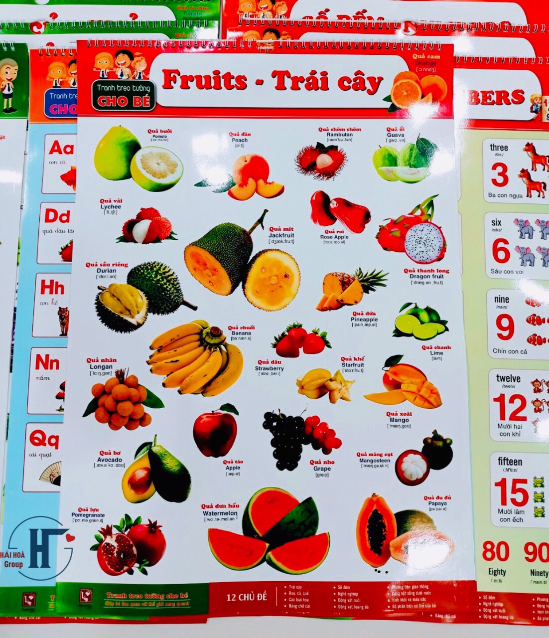￼Tranh lò xo- Bộ Tranh Treo Tường 6 Tờ 12 Chủ Đề dành cho bé (Song ngữ Việt Anh)