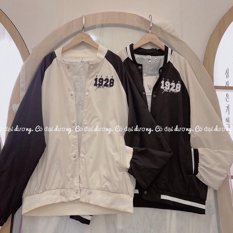 Áo khoác bomber dù 2 lớp thêu 1928 phối tay unisex ulzzang nam nữ, Áo Khoác Bomber Nữ 1928 Kiểu Croptop Vải Dù Mero 2 Lớp Phong Cách Trẻ Trung Cá Tính Hot Trend Mới