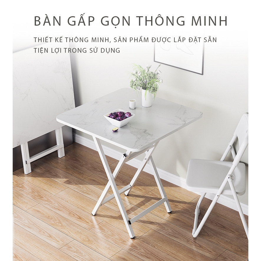Bàn Ăn Gấp Gọn Khung Sắt Mặt Gỗ Chống Nước Chống Xước AM125