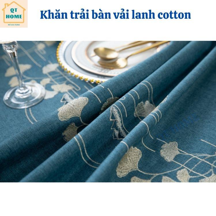 Khăn Trải Bàn Vải Lanh Cotton Màu Đồng Nhất, Thêu Bông Hoa Nổi, Sang Trọng