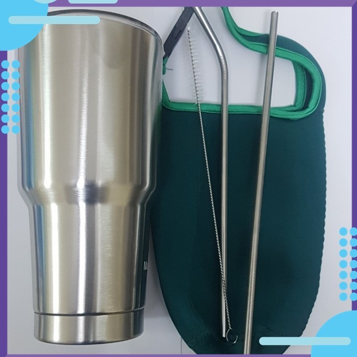 Combo Ly Giữ Nhiệt Tặng Kèm Ống Hút Inox + Túi Giữ Nhiệt + Nắp Chống Tràn + Cây Cọ Rửa