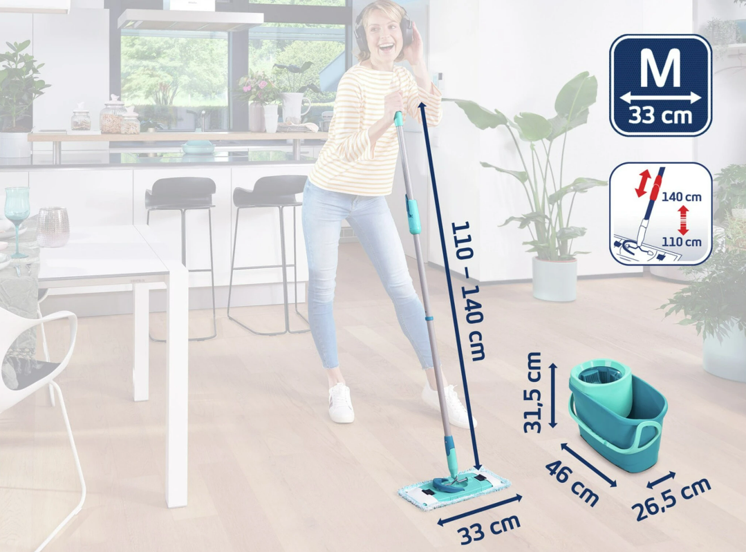 Cây Lau Nhà Leifheit 52120 Twist Medium Ergo, Chổi Lau Nhà Đa Năng, Lau Sạch Mọi Góc Cạnh, Cán Cây Lau Nhà Cầm Chắc Tay, Vắt Dễ Dàng, Khớp Nối Xoay 360 Độ, Bền Đẹp, Nhập Đức
