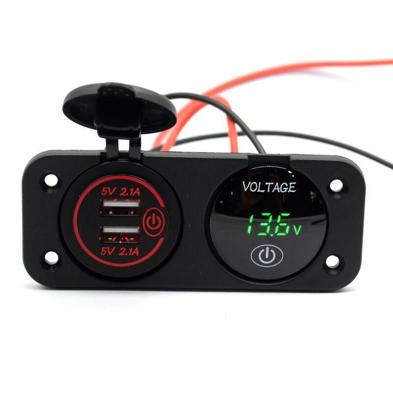 Vôn kế kỹ thuật số LED 12-24V phong cách mới nhất + bảng điều khiển ổ cắm điện USB kép 4.2A với bộ sạc công tắc cảm ứng MQ