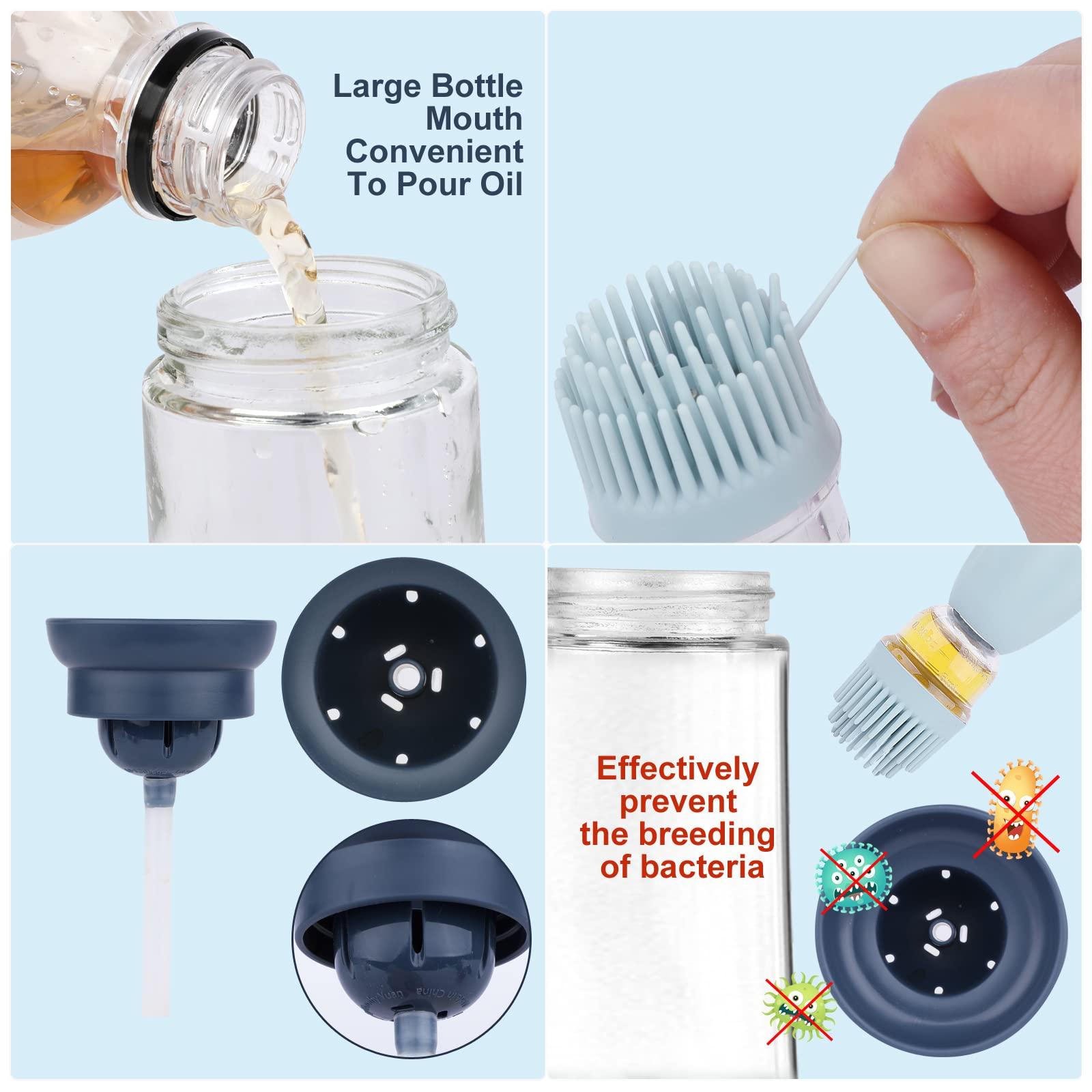 Chai đựng dầu ô liu thủy tinh có cọ silicon 2 trong 1 để nấu, chiên, nướng, BBQ, bánh kếp