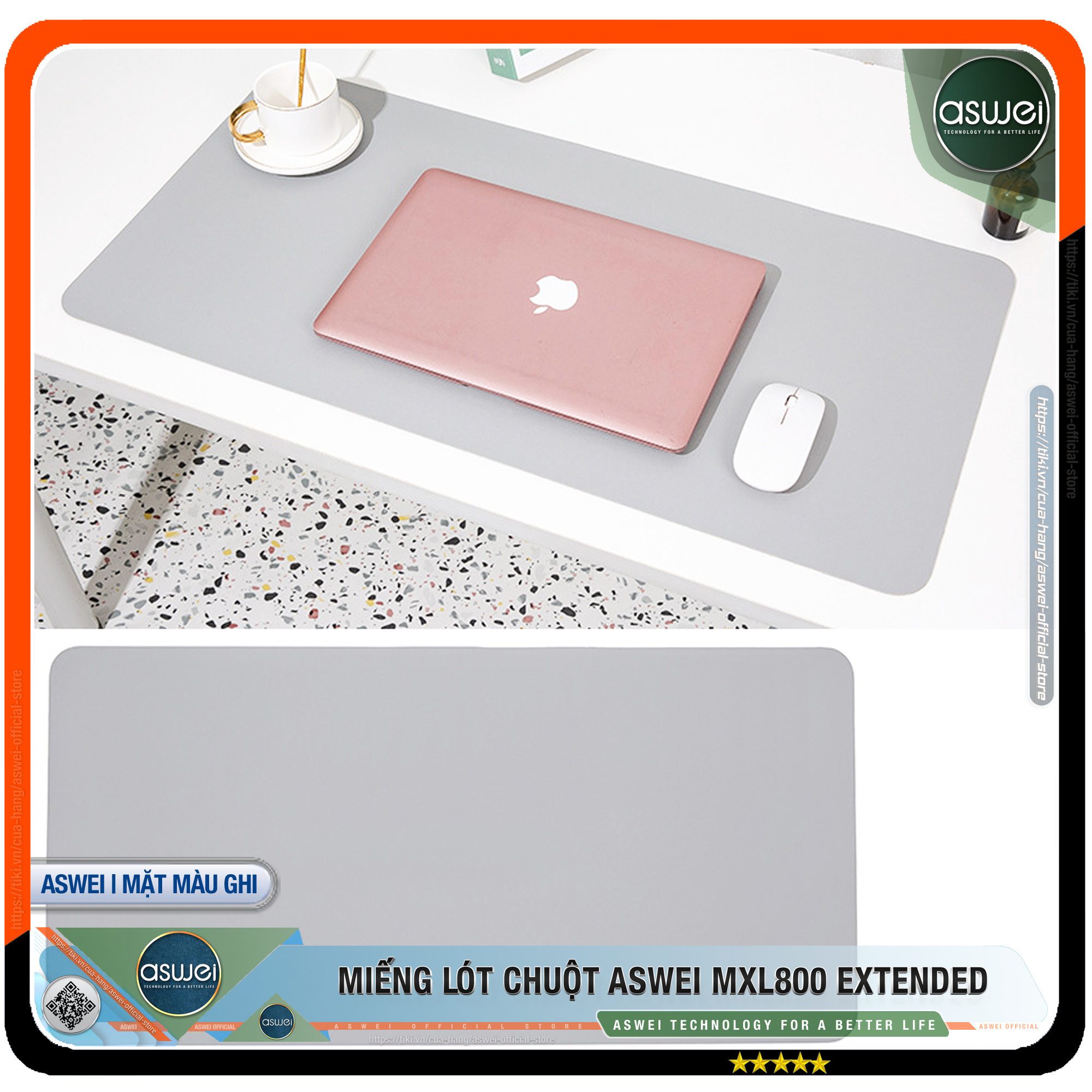 Lót Chuột ASWEI - Pad Chuột MXL800 Extended 80x40 - Miếng Lót Chuột Sử Dụng 2 Mặt Tiện Lợi - Chất Liệu Da Pu Cao Cấp - Tấm Lót Chuột Chống Nhăn, Không Thấm Nước - Hàng Chính Hãng
