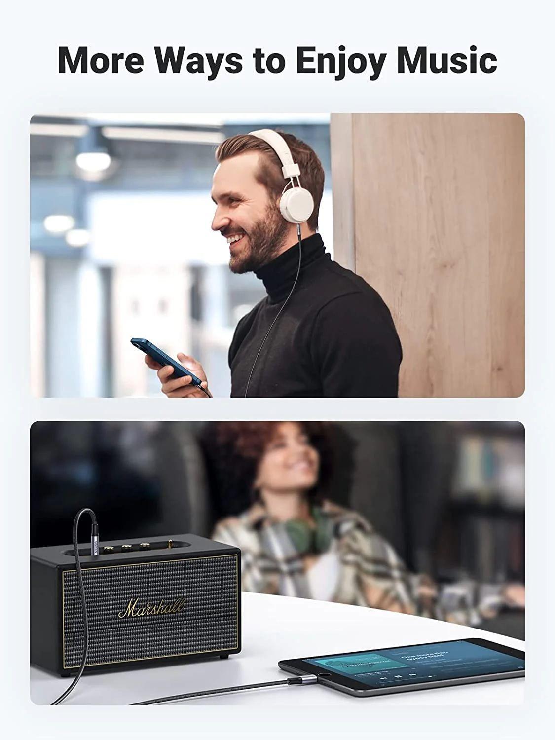 Ugreen UG70862US315TK 2m MFI Cáp Chuyển Đổi Lightning Sang Audio 3.5mm dây dù Màu Đen - HÀNG CHÍNH HÃNG