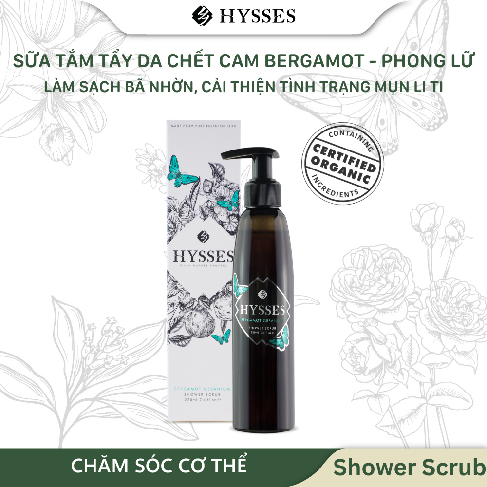 Sữa Tắm Tẩy Tế Bào Chết Cao Cấp Hysses Giúp Làm Sạch Sâu, Da Mịn Màng, Săn Chắc, Dưỡng Trắng, Điều Chỉnh Bã Nhờn Với Tinh Dầu Cam Bergamot & Hoa Phong Lữ Hữu Cơ Tự Nhiên