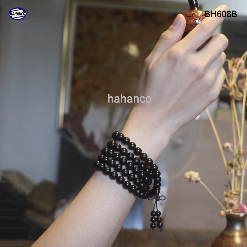 Chuỗi vòng đeo tay/đeo cổ sừng Trâu 108 hạt/8mm màu đen bóng phong thủy - Tĩnh Tâm - An Yên
