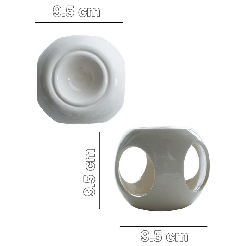 Round Base Ceramic Candle Holder Hollow Design Incense Burner Holder 9.5cm