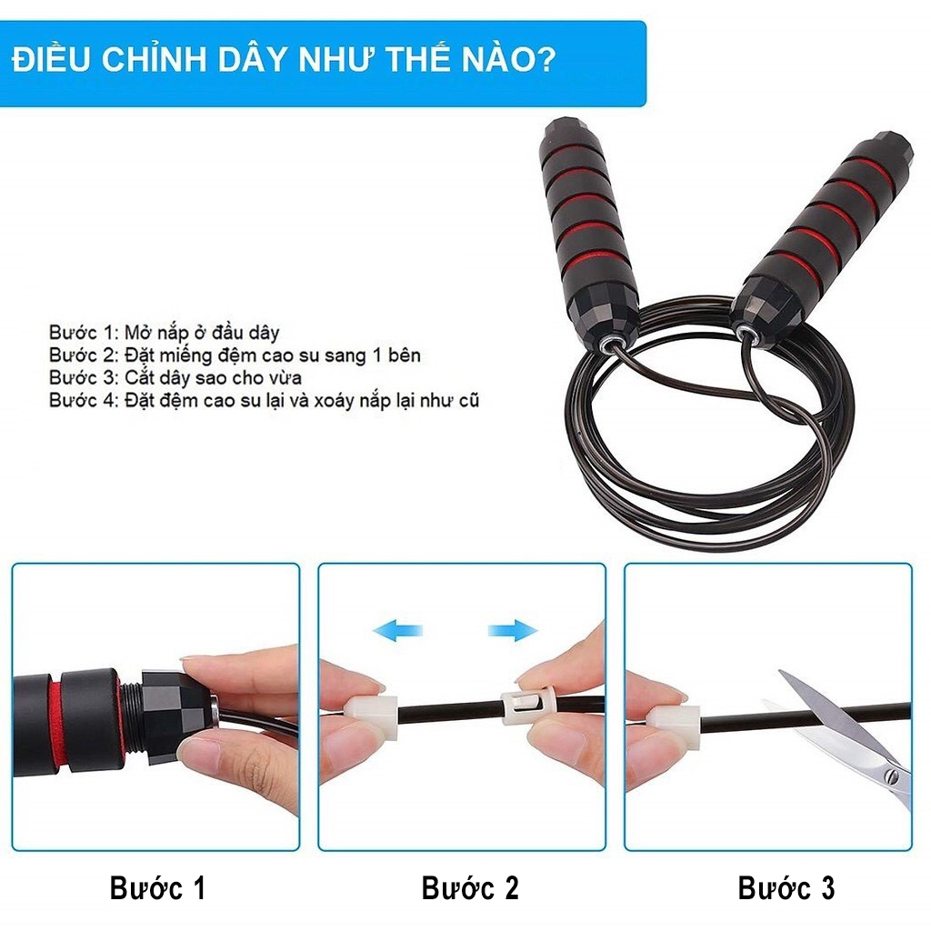 Dây nhảy lõi thép có tạ nhảy giảm cân đốt mỡ bụng tập thể dục thể thao tập gym tại nhà