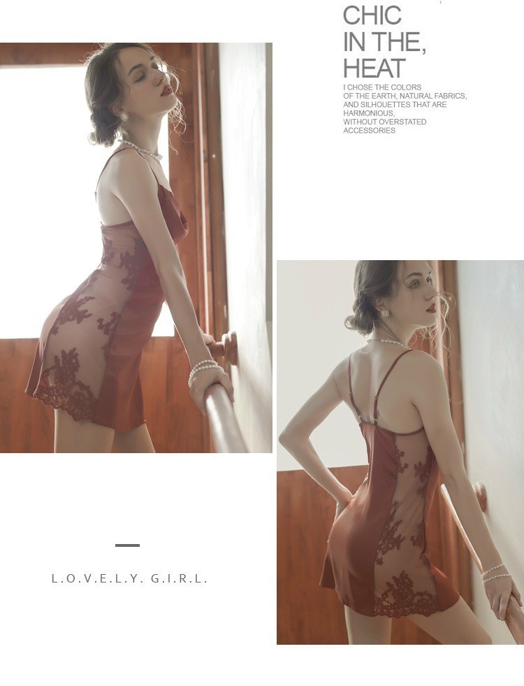 Váy Ngủ Lụa Phối Ren Hai Bên - B.Lingerie
