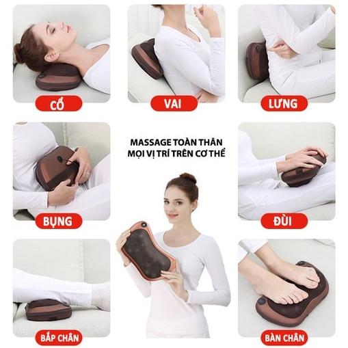 Gối massage hồng ngoại 8 bi matxa cổ, lưng, vai, gáy, toàn thân - Máy massage xe hơi