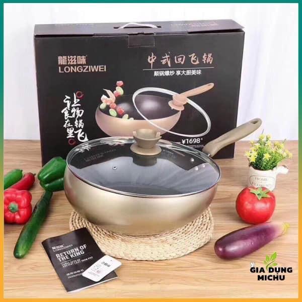 CHẢO BẦU CHỐNG DÍNH, CHẢO SÂU LÒNG VUNG KÍNH ĐÁY TỪ HÀN QUỐC SIÊU ĐẸP - sz 32cm